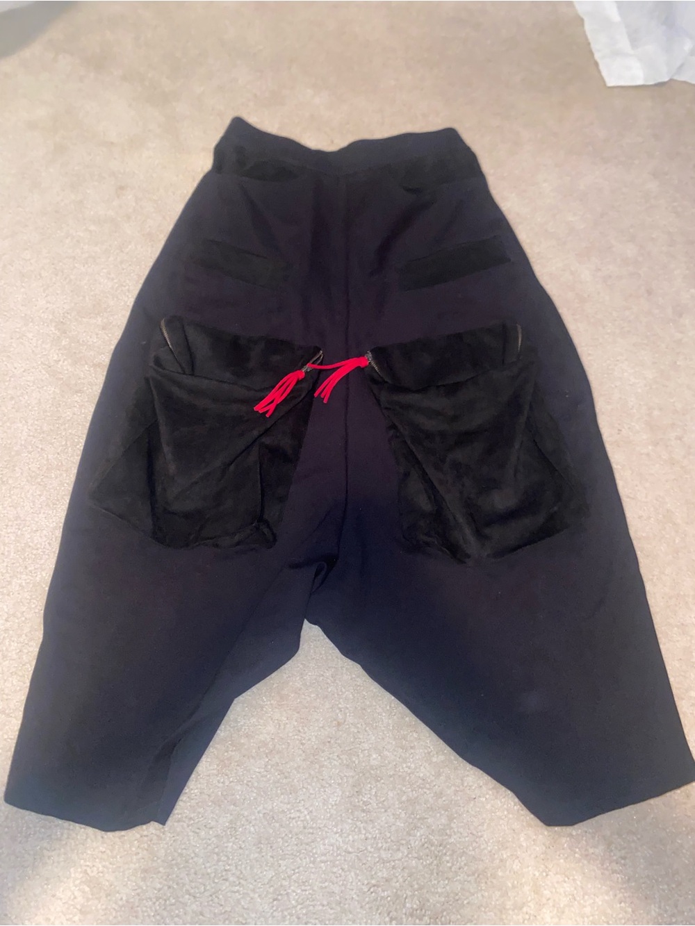 Black Pocket Jogger Shorts with Red Drawstring